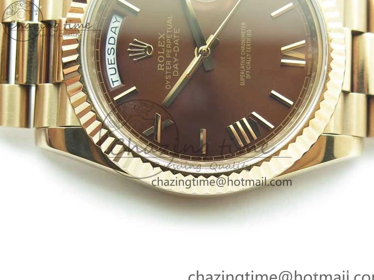 Best AAA Replica Sites A 228239 New 904 Dial on 40mm RG President QuickDry Dial BP Brown 2824 Bracelet Roman Day-Date RG Version 0110